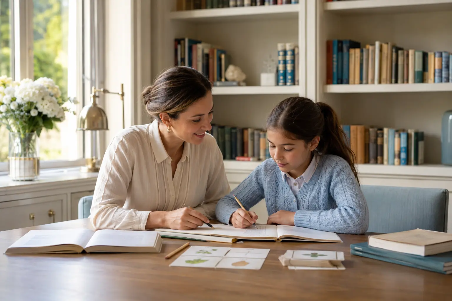 Professional governess supporting a child's education in a private family home